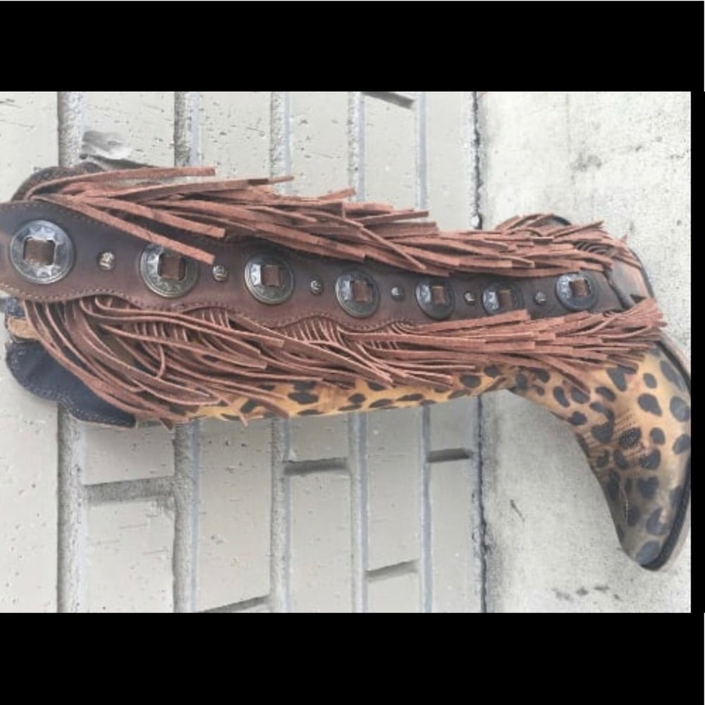 Liberty Black Leopard/fringe cowboy boots